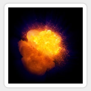 Realistic fiery explosion, orange color with blue gas shell Sticker